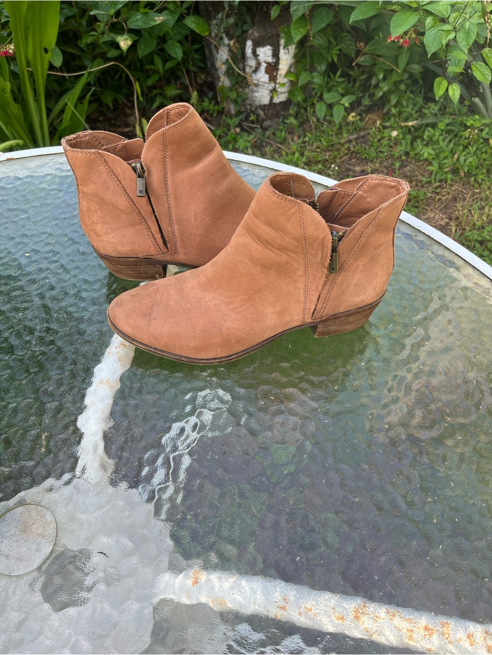 Lucky Brand Women's Tan Suede Ankle Booties with Side Zip